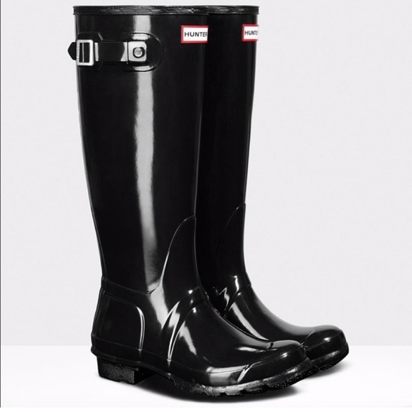 Hunter Shoes - Hunter Boot Original Tall Glossy Rain Boot, Black Sz 7 US